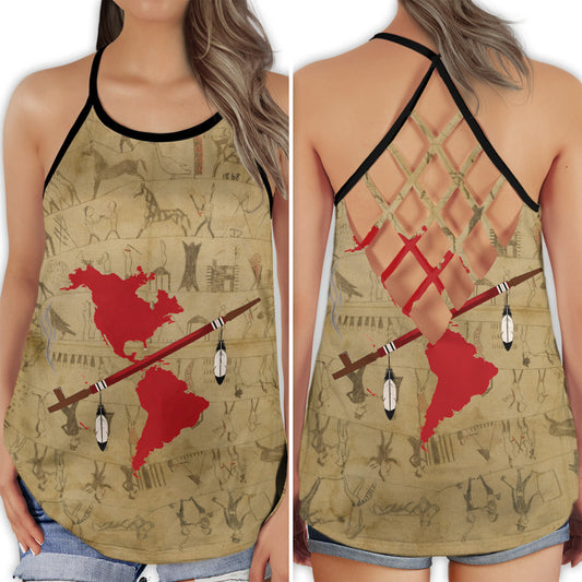 Native Red Map Heritage Hollow Tank Top For Yoga Workouts And Casual Wear