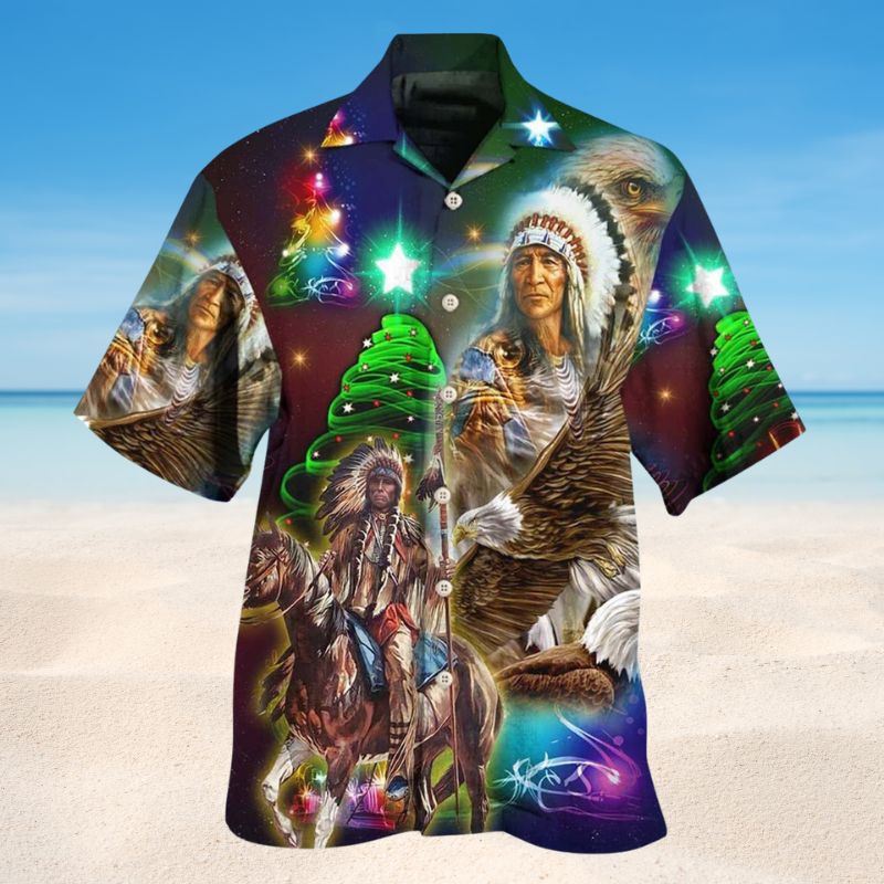Native Christmas Hawaiian Shirt For Festive Events, Island Vacations, And Comfortable Casual Outfits