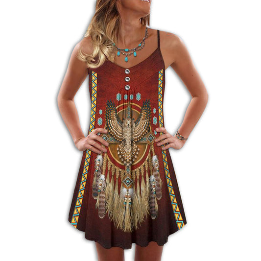 Native Owls Red Summer Vibes – Women's Summer Sleeveless V-Neck Camisole Dress