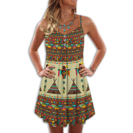 Native Cool Summer Pattern – Women's Summer Sleeveless V-Neck Camisole Dress