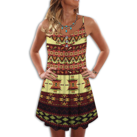Native Summer Pattern Style – Women's Summer Sleeveless V-Neck Camisole Dress
