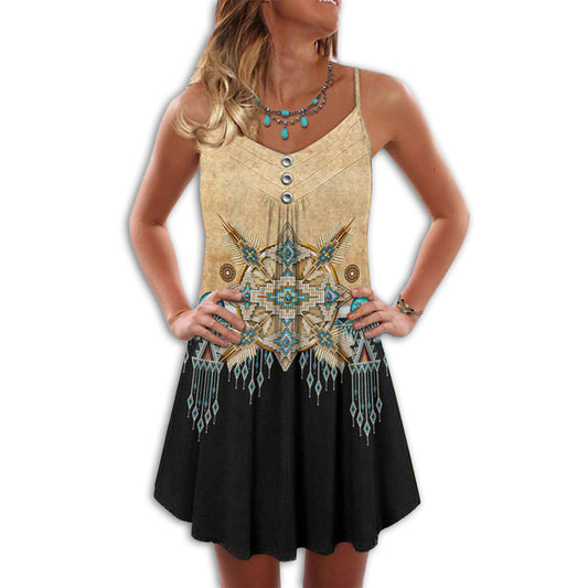 Native Dreamcatcher Peaceful Vibes – Women's Summer Sleeveless V-Neck Camisole Dress