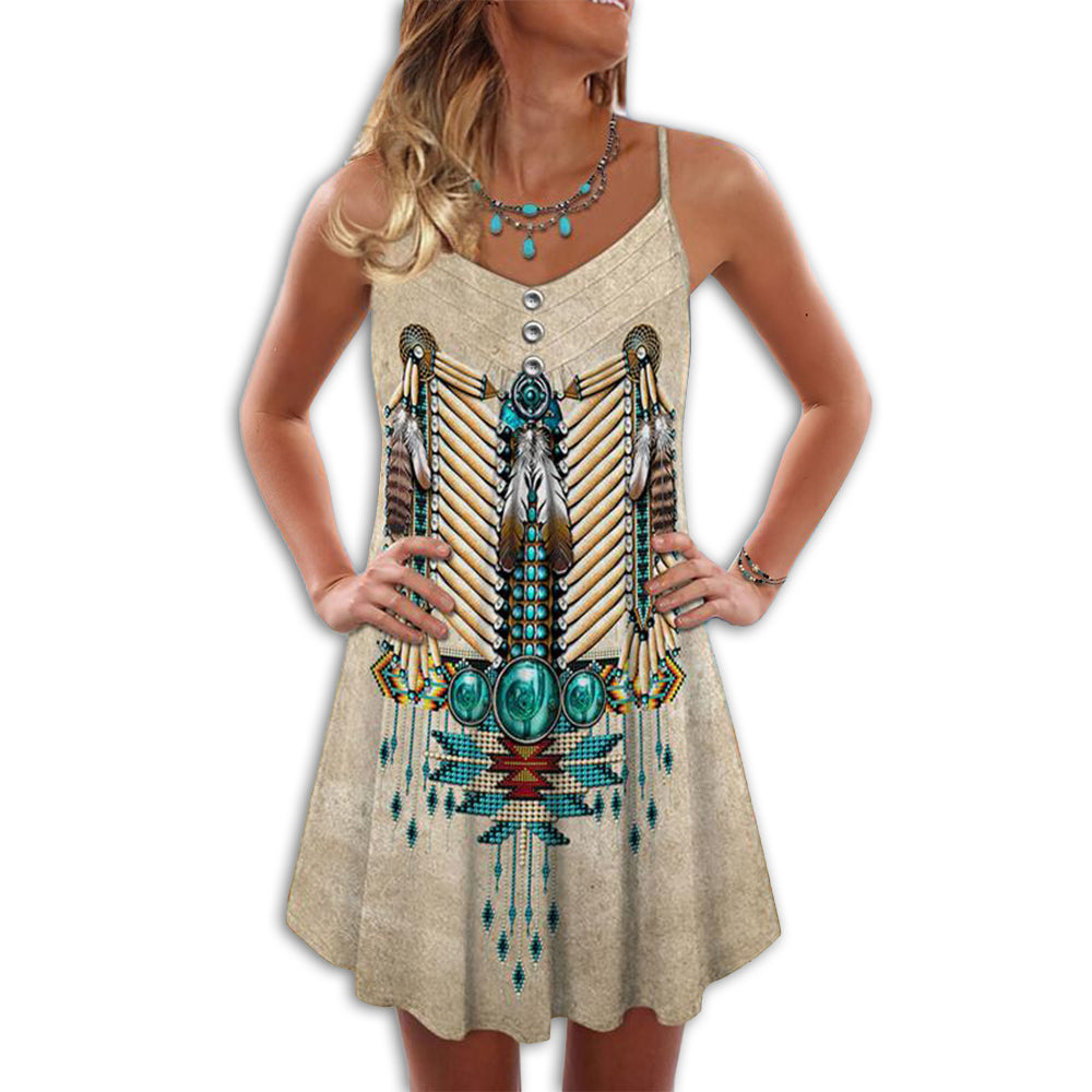 Native Peaceful Old V-Neck Sleeveless Cami Dress For Outdoor Events And Comfortable Summer Outfits