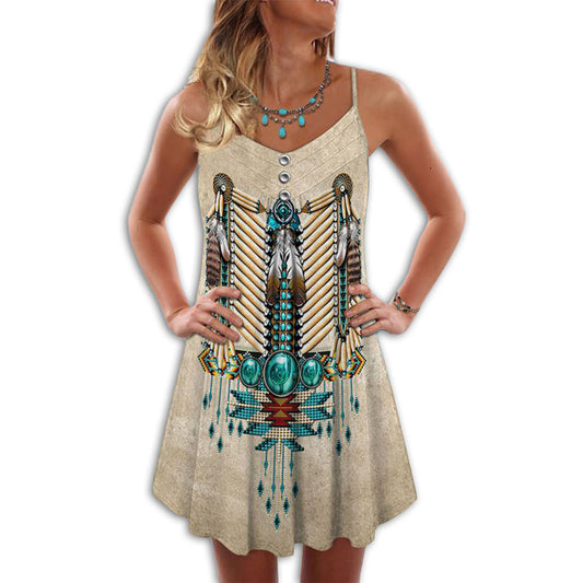 Native Peaceful Old V-Neck Sleeveless Cami Dress For Outdoor Events And Comfortable Summer Outfits