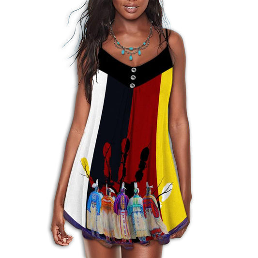 Native People Summer Together – Women's Summer Sleeveless V-Neck Camisole Dress