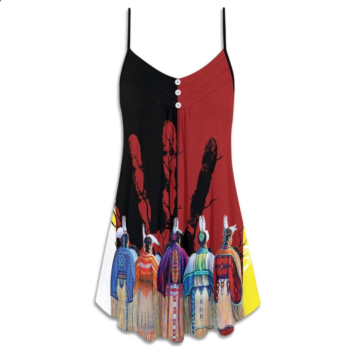 Native People Together V-Neck Sleeveless Cami Dress For Weekend Travel And Expressive Casual Fashion