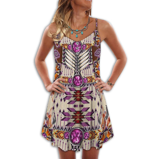 Native Purple Pink Summer Vibes – Women's Summer Sleeveless V-Neck Camisole Dress
