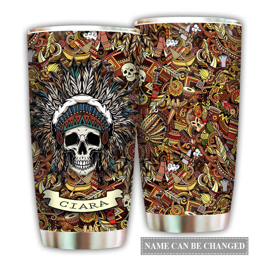 Native Skull Pattern Personalized 20 Oz Tumbler For Coffee Travel And Daily Drinks