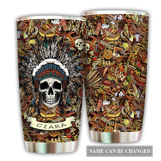 Native Skull Pattern Personalized 20 Oz Tumbler For Coffee Travel And Daily Drinks