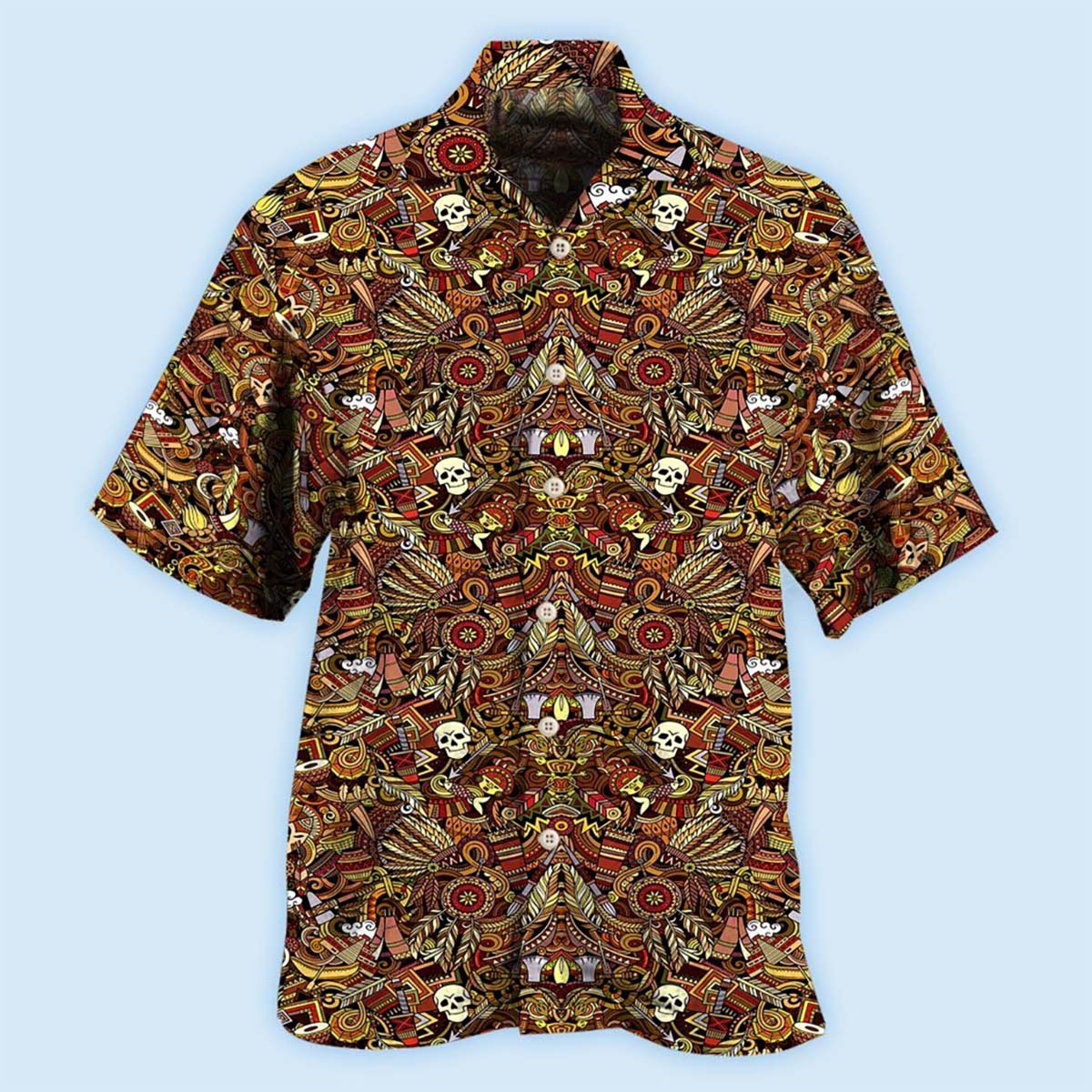 Bohemian Skull Hawaiian Shirt Design Detail For Sunny Adventures And Casual Wear