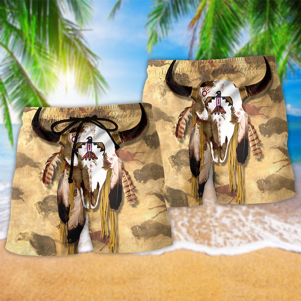 Native Skull Love And Peace Beach Shorts Pattern Detail For Sunny Outdoor Activities