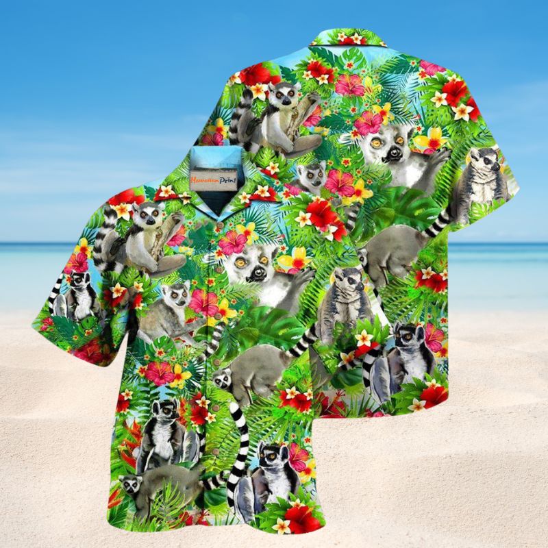 Lemur Tropical Flower Hawaiian Shirt For Beach Holidays Wildlife Lovers And Distinctive Summer Style