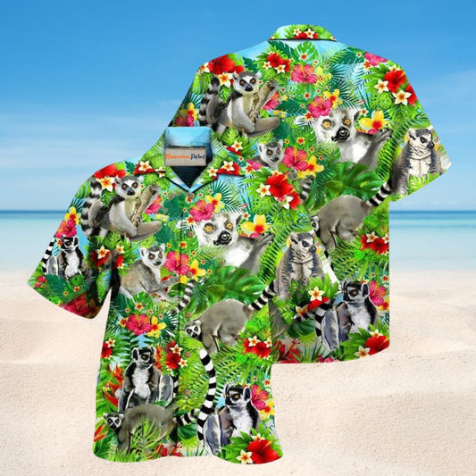 Lemur Tropical Flower Hawaiian Shirt For Beach Holidays Wildlife Lovers And Distinctive Summer Style