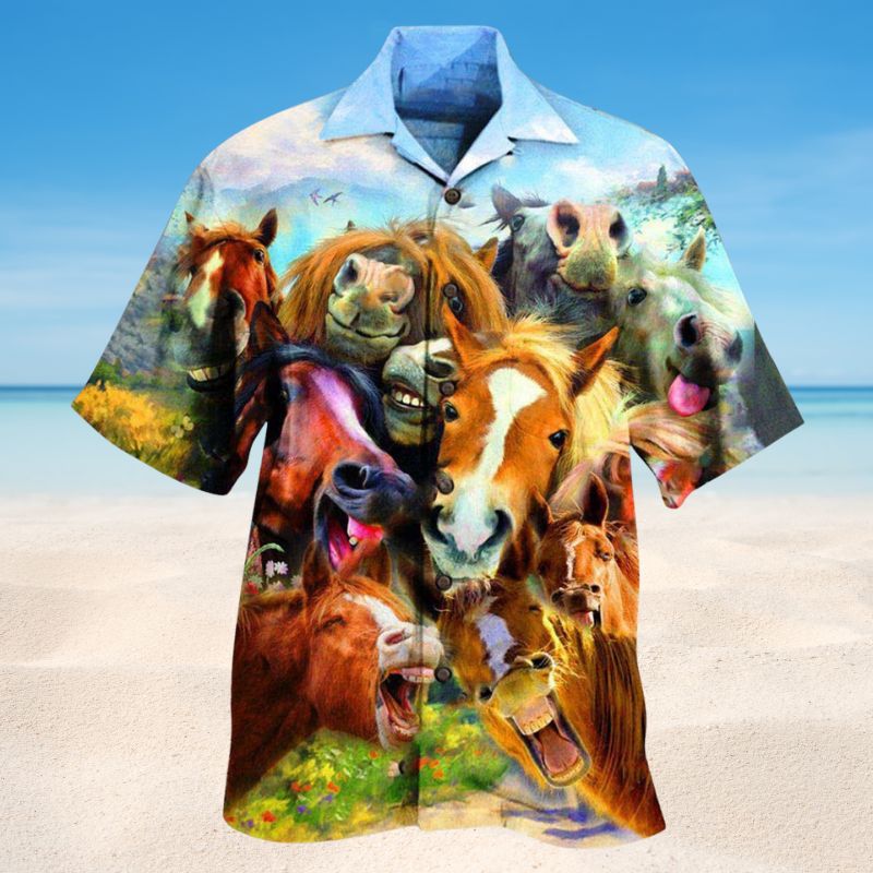 Laughing Horses Hawaiian Shirt For Coastal Adventures Outdoor Gatherings And Casual Warm Weather Wear