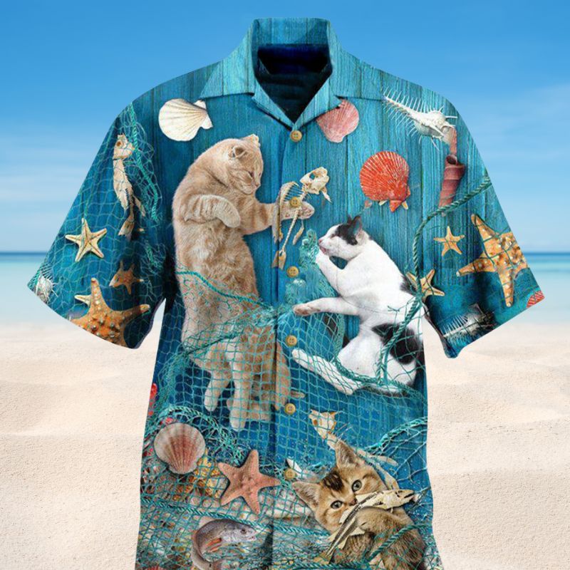 Lazy Cat On The Beach Hawaiian Shirt For Summer Gatherings Island Travel And Comfortable Casual Wear