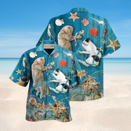 Lazy Cat On The Beach Hawaiian Shirt For Summer Gatherings Island Travel And Comfortable Casual Wear