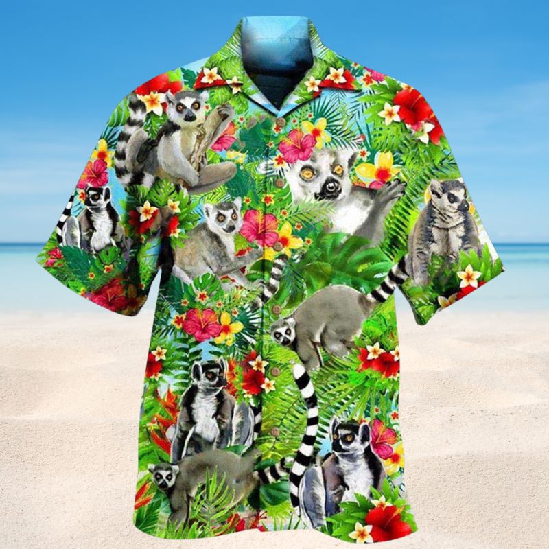 Lemur Tropical Flower Hawaiian Shirt For Beach Holidays Wildlife Lovers And Distinctive Summer Style