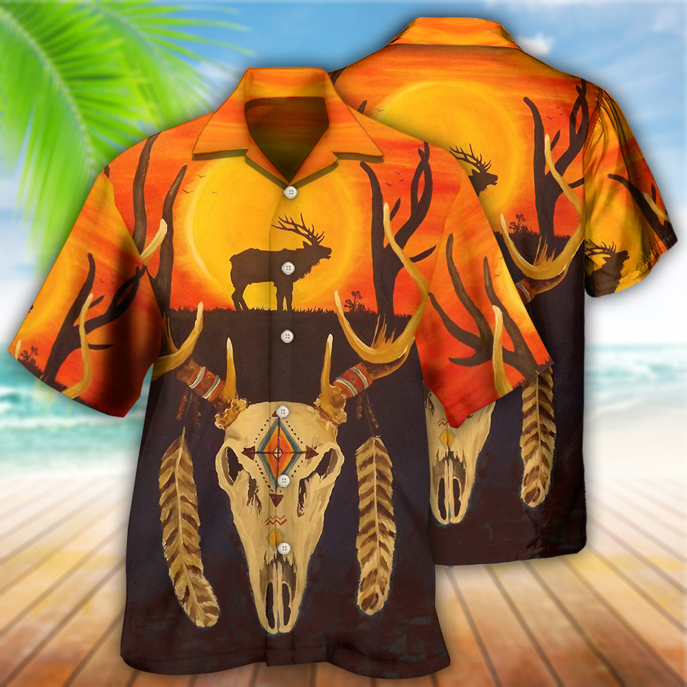 Bohemian Orange Skull Peace Hawaiian Shirt For Resort Getaways And Comfortable Summer Activities