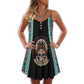 Native Skull V-Neck Sleeveless Cami Dress For Alternative Festivals And Bold Summer Style