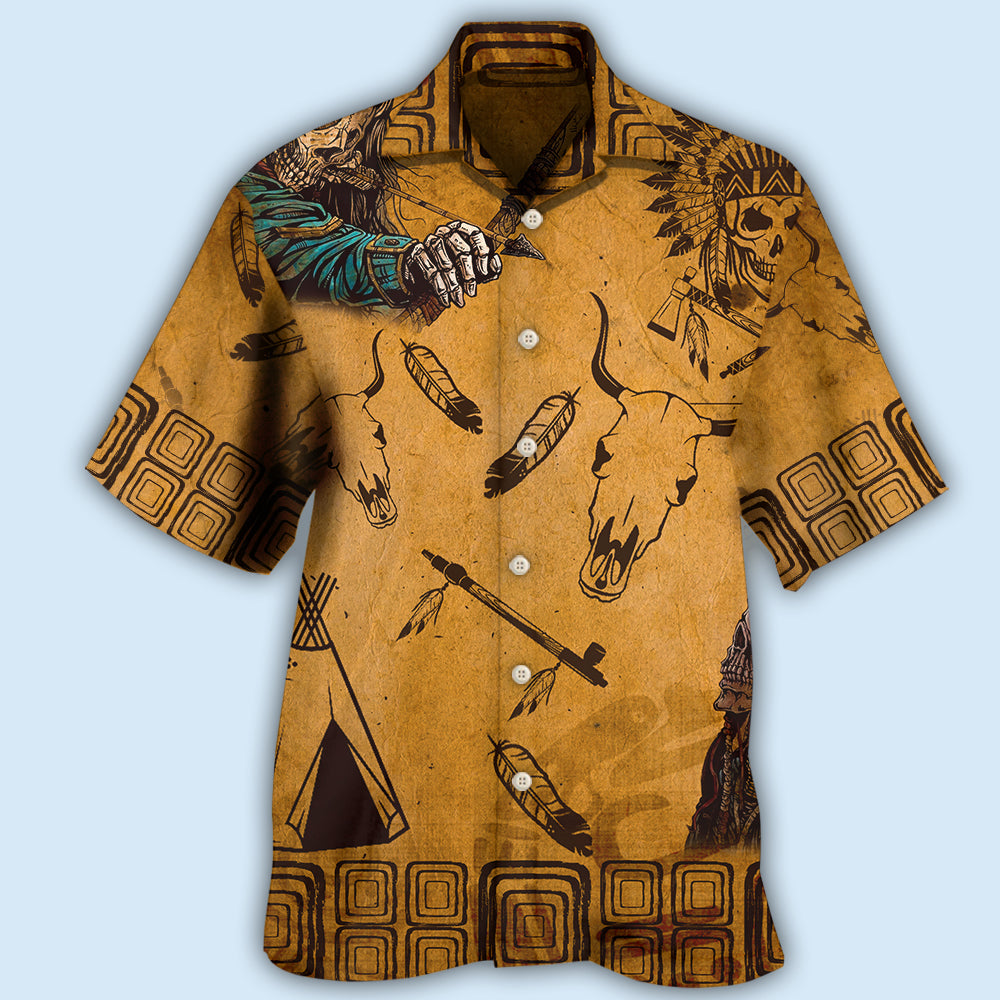 Bohemian Vintage Skull War Hawaiian Shirt Artwork View For Coastal Escapes And Resort Style