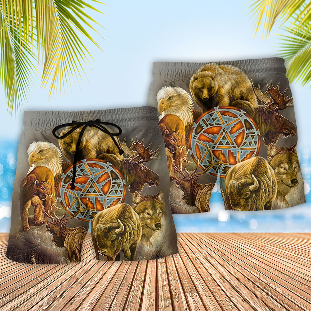 Southwestern Animals Beach Shorts Pattern Detail For Cruise Vacations And Distinctive Seasonal Style