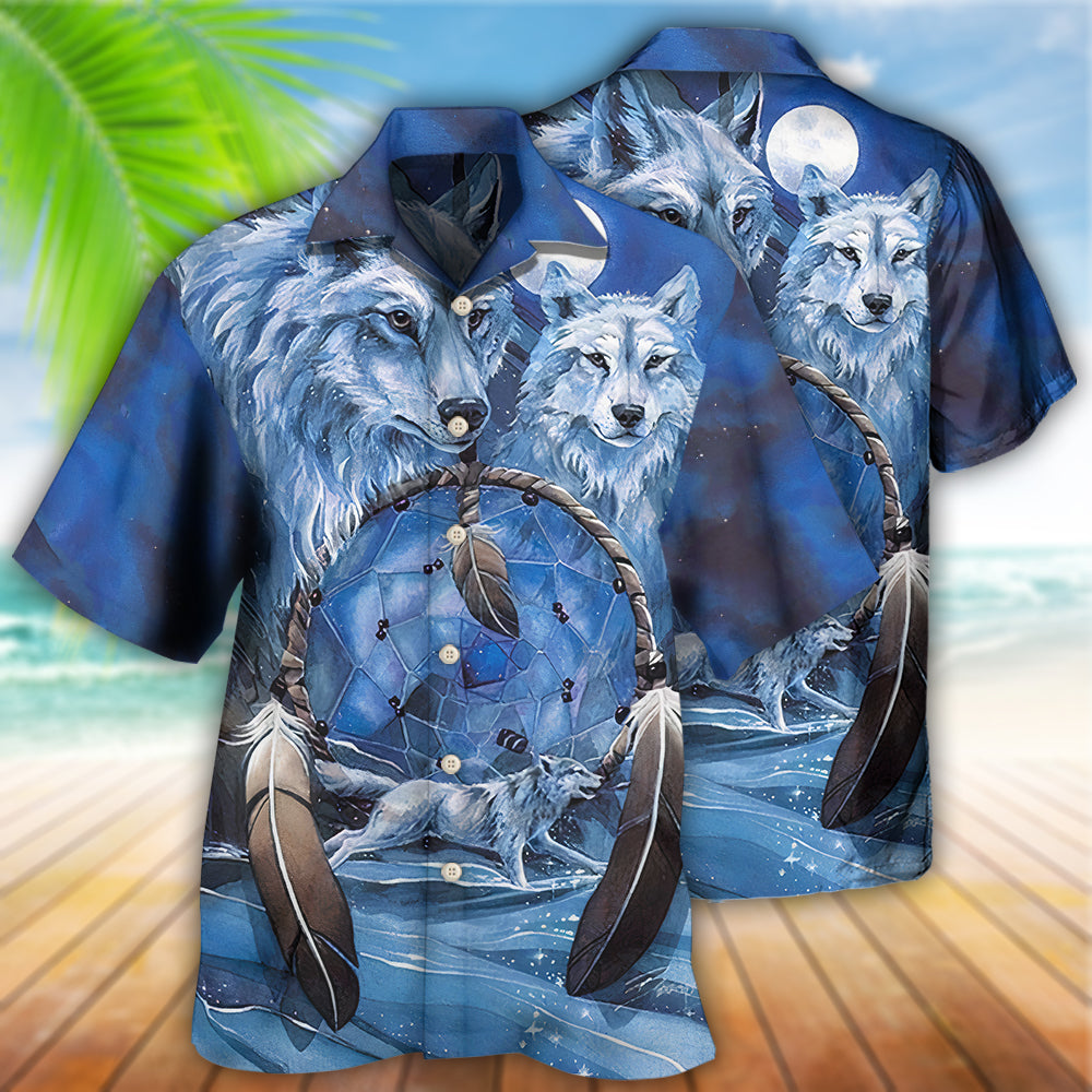 Bohemian Blue Wolf Peace Hawaiian Shirt For Summer Events And Casual Outdoor Wear