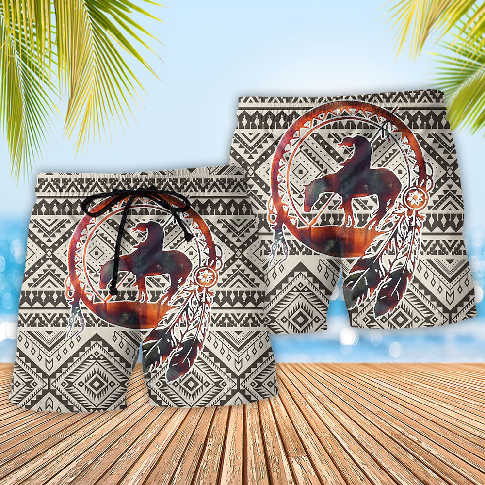 Southwestern Peace Horse Beach Shorts Pattern Detail For Warm Weather Comfort And Vacation Ready Style