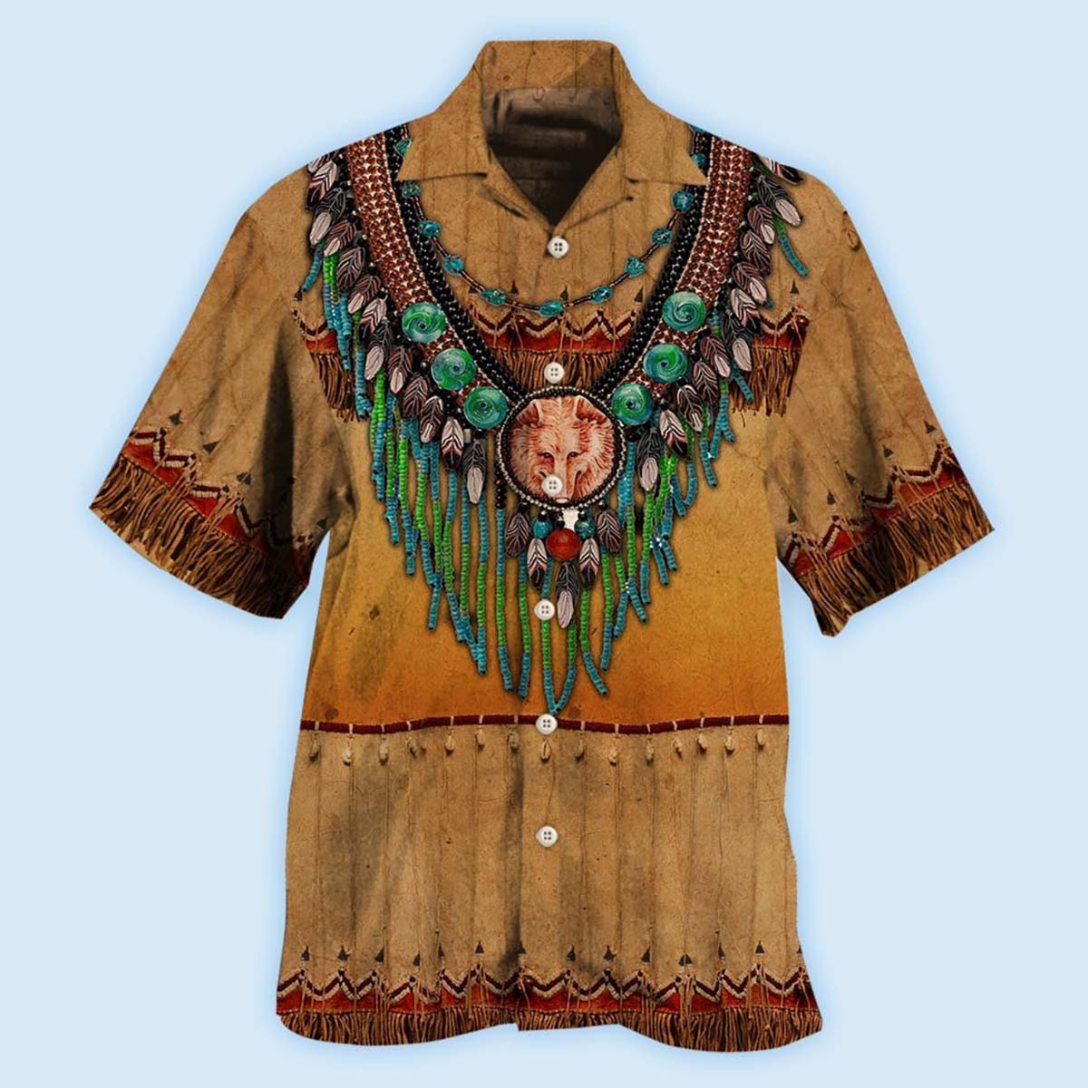 Bohemian Brown Peace Hawaiian Shirt Pattern View For Lightweight Everyday Style