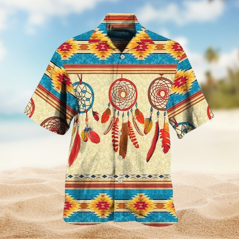 Southwestern Geometric Peace Hawaiian Shirt For Beachside Event And Casual Wear