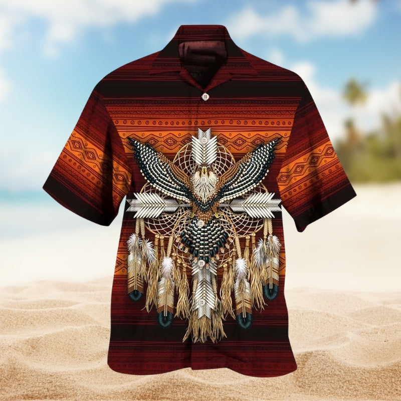 Southwestern Geometric Peace Hawaiian Shirt For Outdoor Event, Warm Weather Outing, And Everyday Comfort