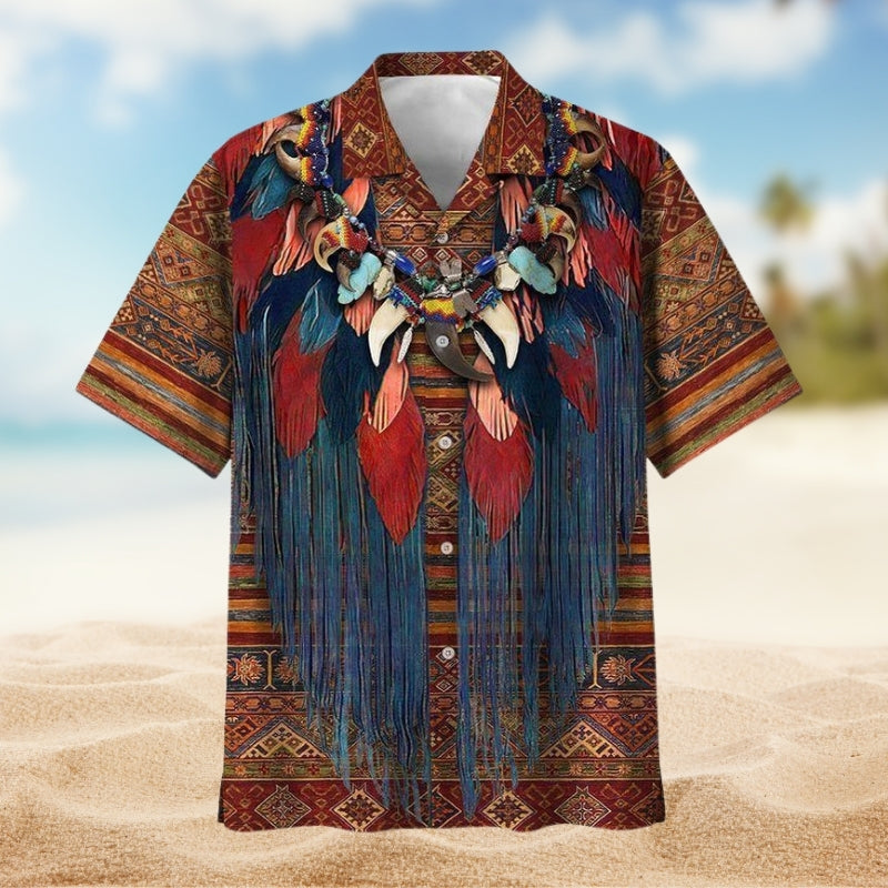 Southwestern Geometric Peace Hawaiian Shirt For Summer Road Trip, Tropical Holiday, And Coastal Style