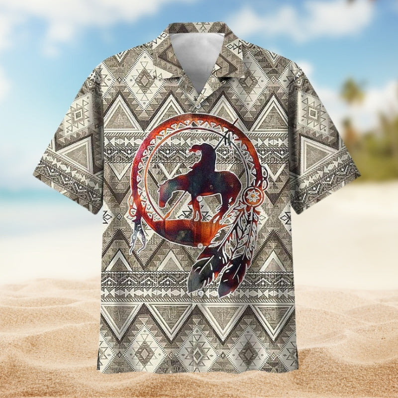 Southwestern Geometric Peace Hawaiian Shirt For Beachside Event And Comfortable Travel Wear