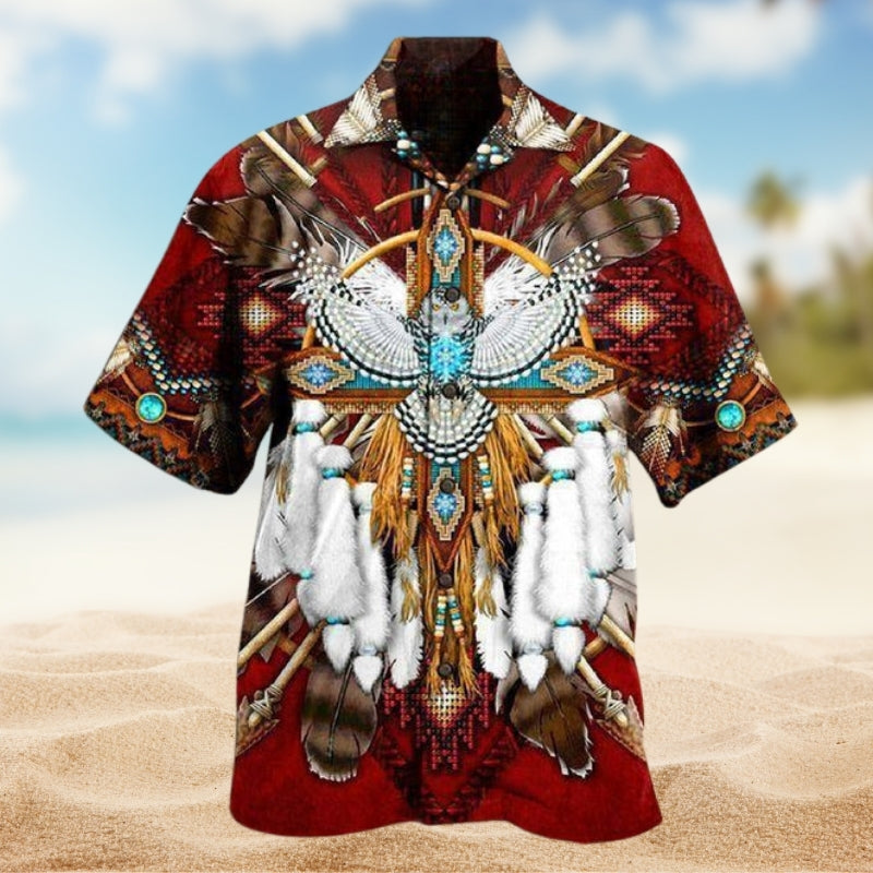 Southwestern Geometric Peace Hawaiian Shirt For Casual Weekend And Relaxed Summer Style