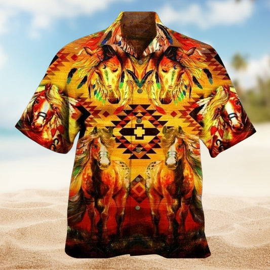 Southwestern Geometric Peace Hawaiian Shirt For Resort Holiday, Summer Vacation, And Island Inspired Style