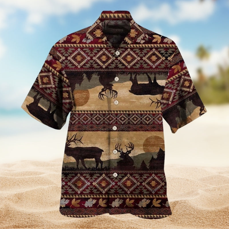 Southwestern Geometric Peace Hawaiian Shirt For Casual Weekend, Outdoor Event, And Seasonal Wardrobe