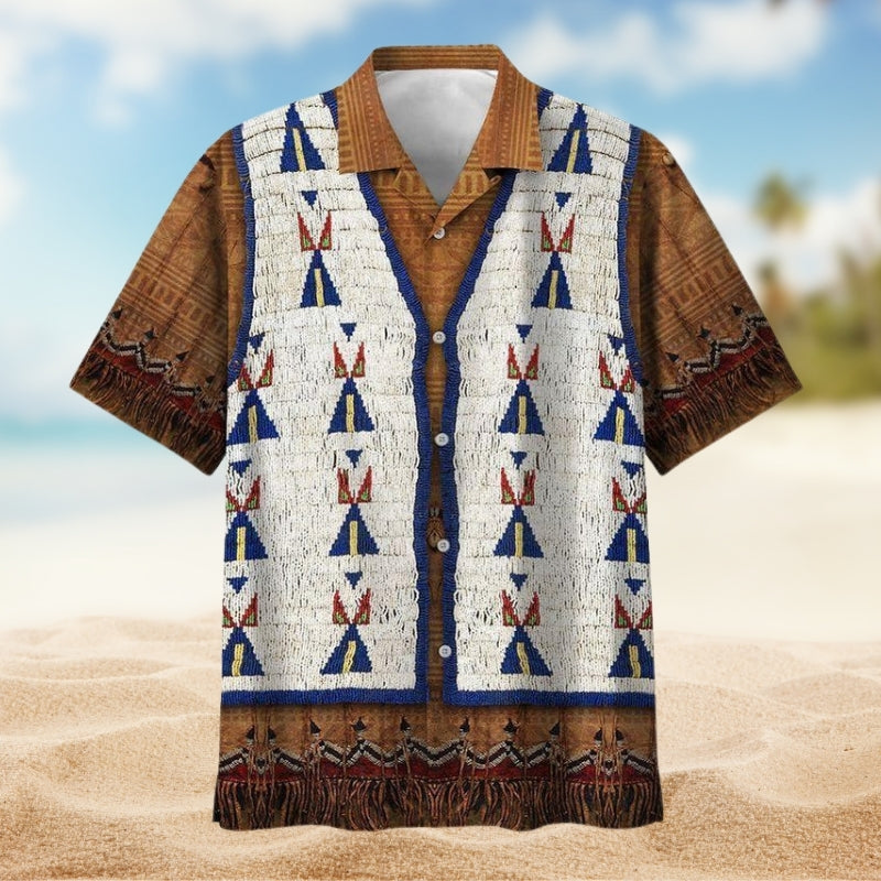 Southwestern Geometric Peace Hawaiian Shirt For Family Vacation, Cruise Journey, And Casual Outdoor Style