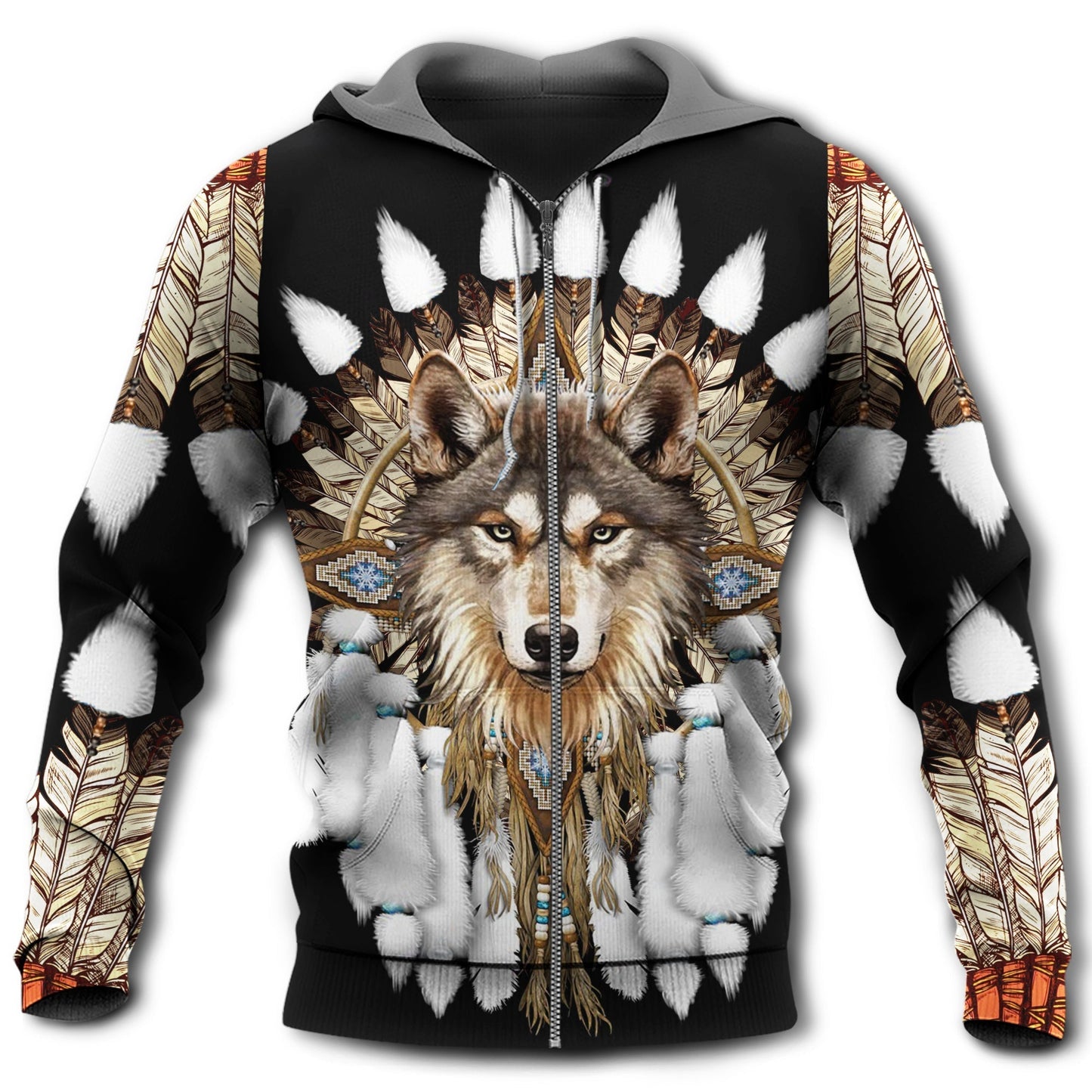 Native Wolf Feather Hoodie For Heritage Events Weekend Outings And Comfortable Streetwear