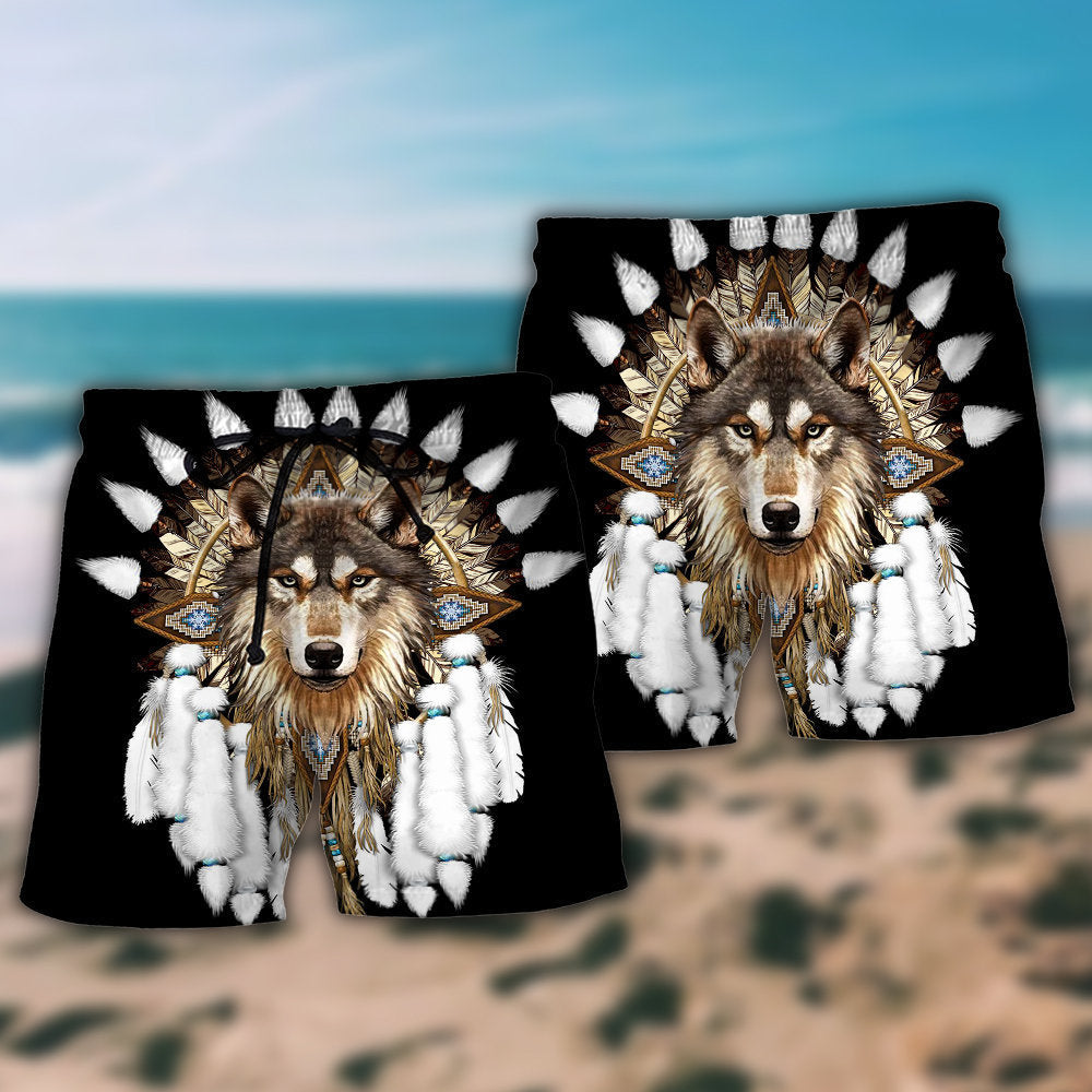 Native Wolf Minimal Black Beach Shorts Design View For Poolside Relaxation And Holiday Trips