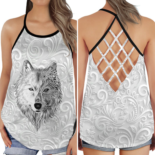 Wolf Black And White Minimal Hollow Tank Top For Yoga Workouts And Casual Wear