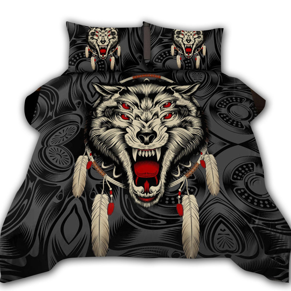 Black And White Native Wolf Bedding Cover For Nature Bedroom Decor