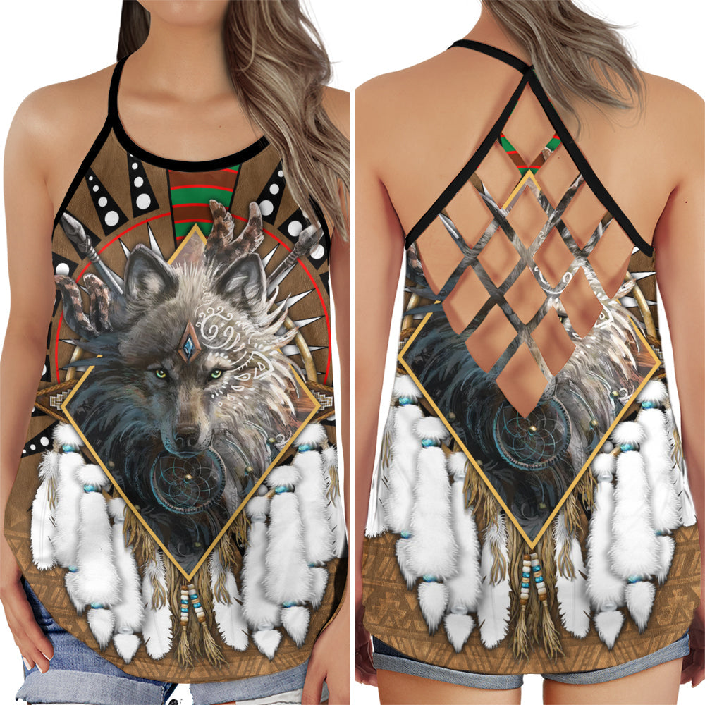 Wolf Dreamcatcher Wild Spirit Hollow Tank Top For Yoga Workouts And Festival Wear