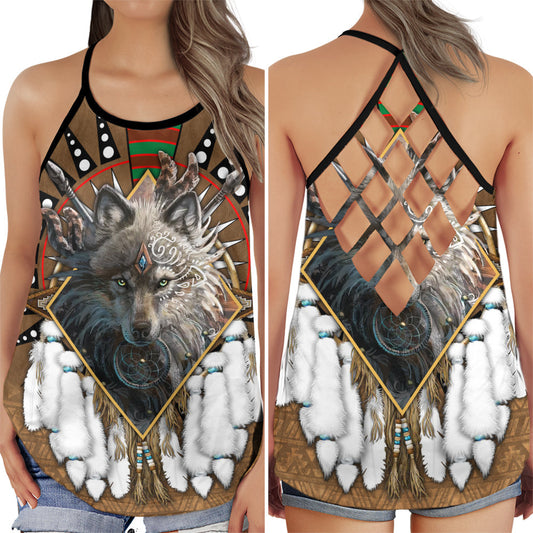 Wolf Dreamcatcher Wild Spirit Hollow Tank Top For Yoga Workouts And Festival Wear