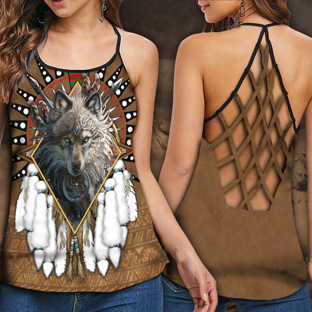 Wolf Dreamcatcher Vintage Spirit Hollow Tank Top For Yoga Workouts And Festival Wear