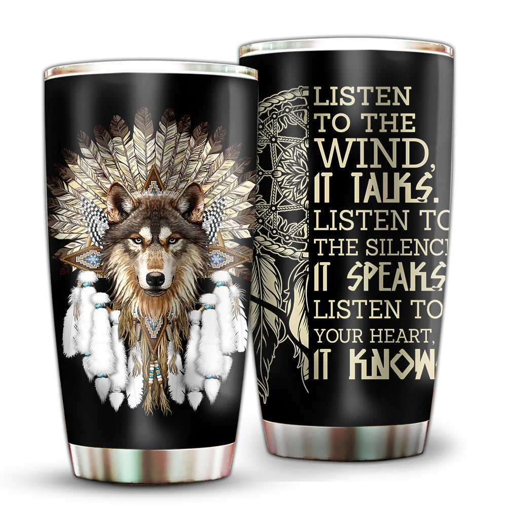 Native Wolf Wisdom 20 Oz Tumbler For Coffee Travel And Daily Drinks