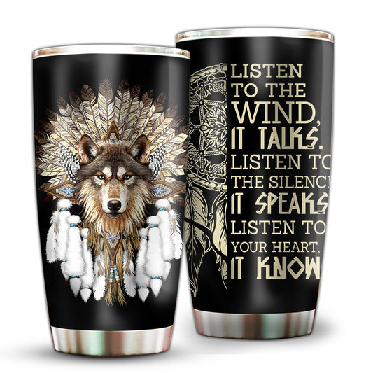 Native Wolf Wisdom 20 Oz Tumbler For Coffee Travel And Daily Drinks