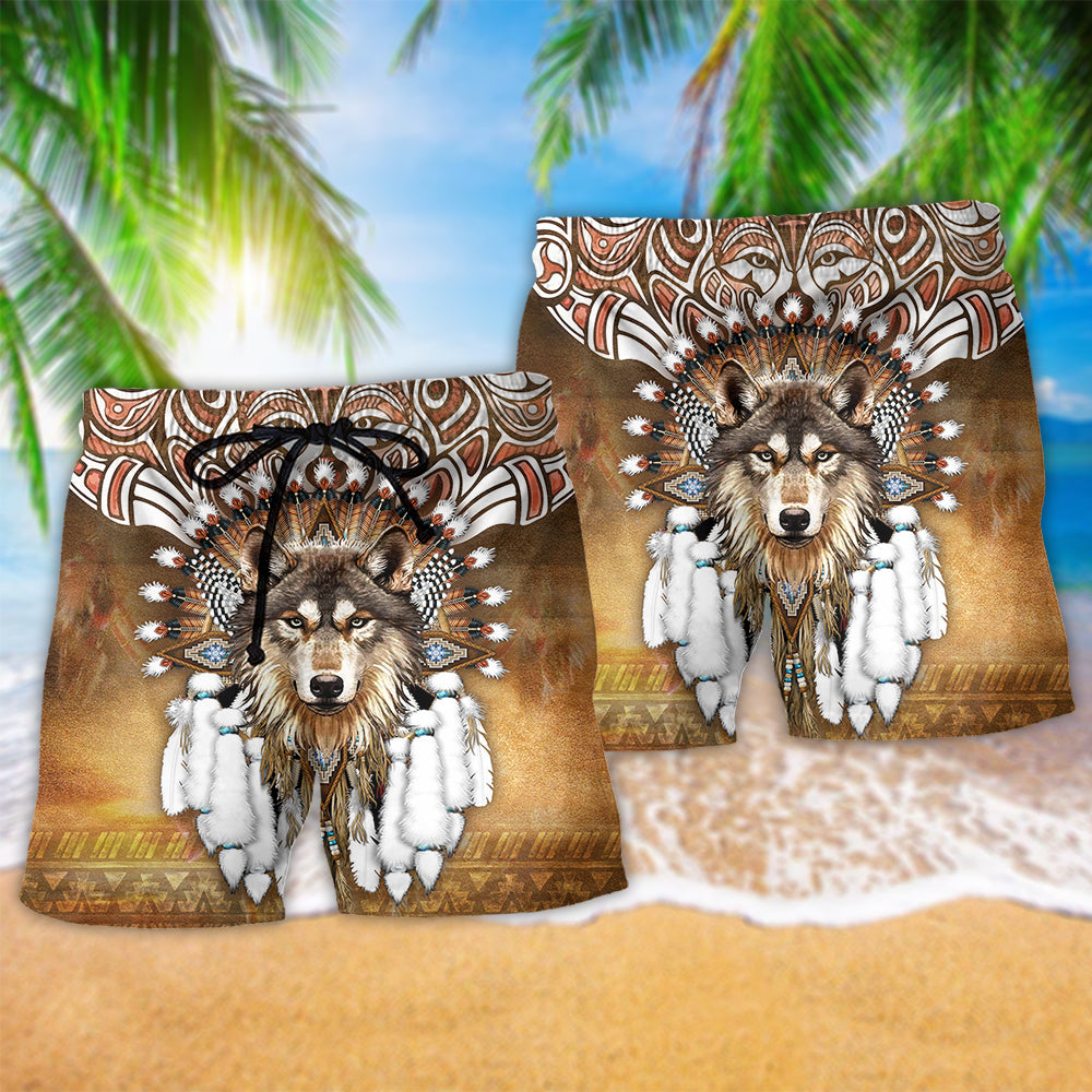 Southwestern Wolf King Feather Beach Shorts Pattern Detail For Island Trips And Bright Summer Outfits