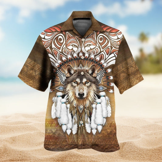 Native Wolf King Hawaiian Shirt For Island Vacations, Weekend Events, And Relaxed Everyday Outfits