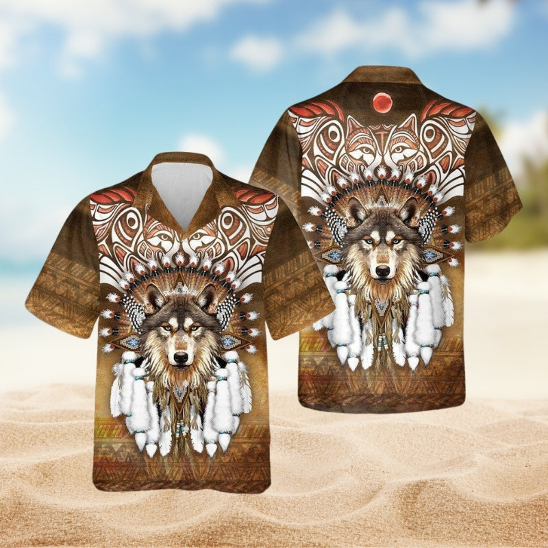 Native Wolf King Hawaiian Shirt For Island Vacations, Weekend Events, And Relaxed Everyday Outfits