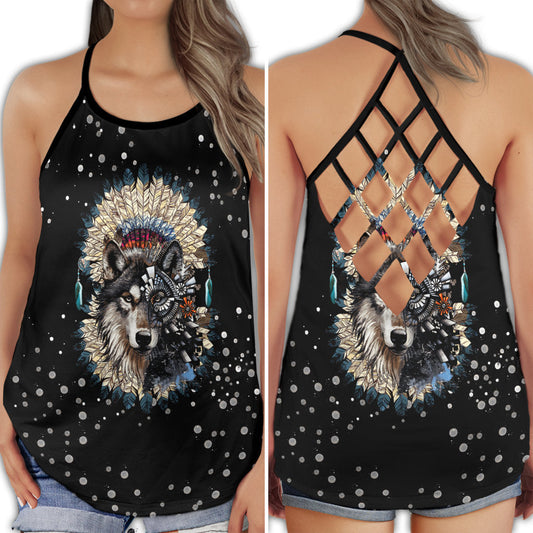 Native Wolf Dreamer Black Hollow Tank Top For Yoga Workouts And Casual Wear