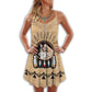 Native Wolf Peaceful Love Dreamcatcher V-Neck Sleeveless Cami Dress For Festivals And Relaxed Warm Weather Style